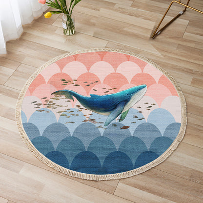 SOGA 120cm Round Tassels Shark Print Area Rugs, Home Decor • LUZ-CarpetA143