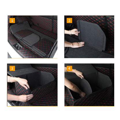 SOGA Leather Car Boot Collapsible Foldable Trunk Cargo Organizer Portable Storage Box Black/Red Stitch Large • LUZ-StorageBLKREDLge