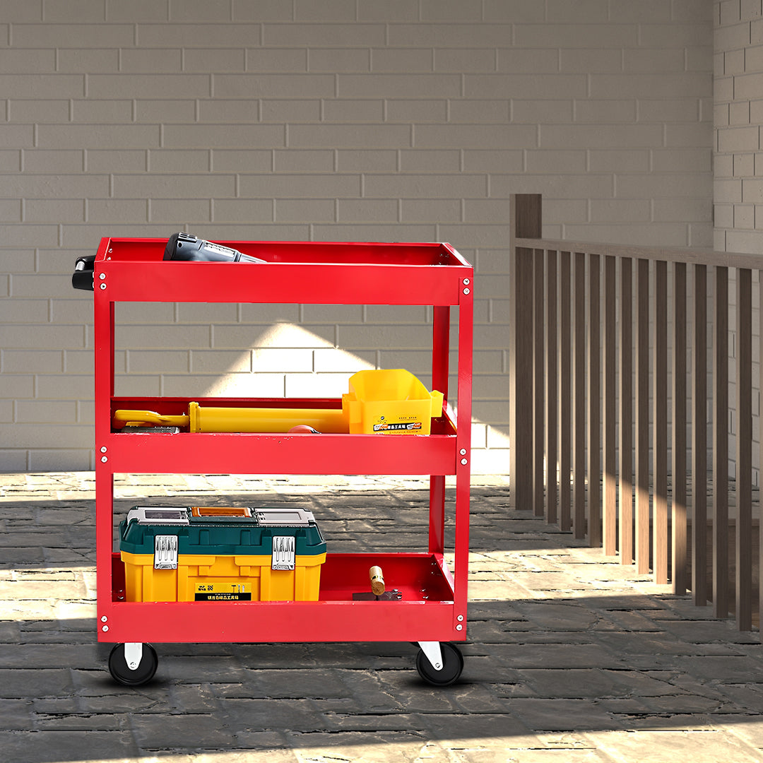 SOGA 2X 2 Tier Tool Storage Cart Portable Service Utility Heavy Duty Mobile Trolley Red • LUZ-ToolCart605X2