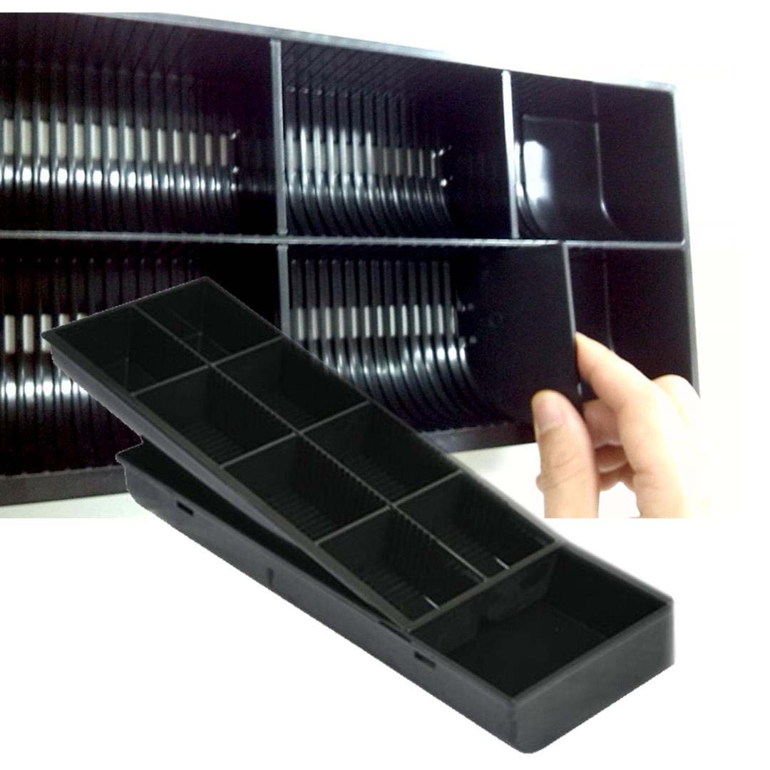 SOGA 2X 4 Bills 8 Coins Cash Tray With Lockable Lid Heavy Duty Spare Cash Tray Black • LUZ-CashDrawerWithLidX2