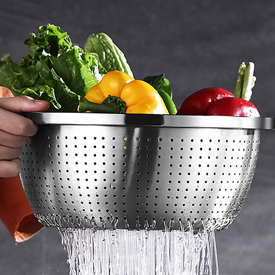 SOGA 2X Stainless Steel Nesting Basin Colander Perforated Kitchen Sink Washing Bowl Metal Basket Strainer Set of 3 • LUZ-Bowl609X2