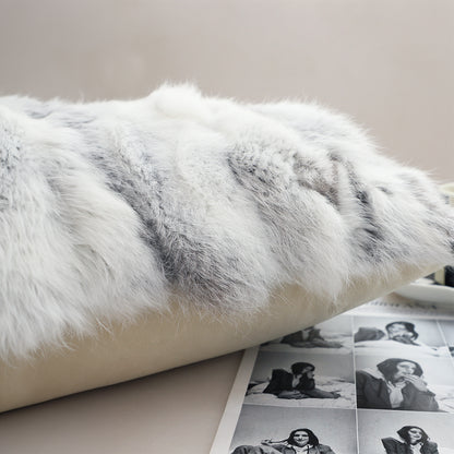 SOGA 30cm Throw Pillow Floral Gray Rabbit Fur Lumbar Warm Cozy Decorative Cushion Home Decor • LUZ-FrenchCushion311