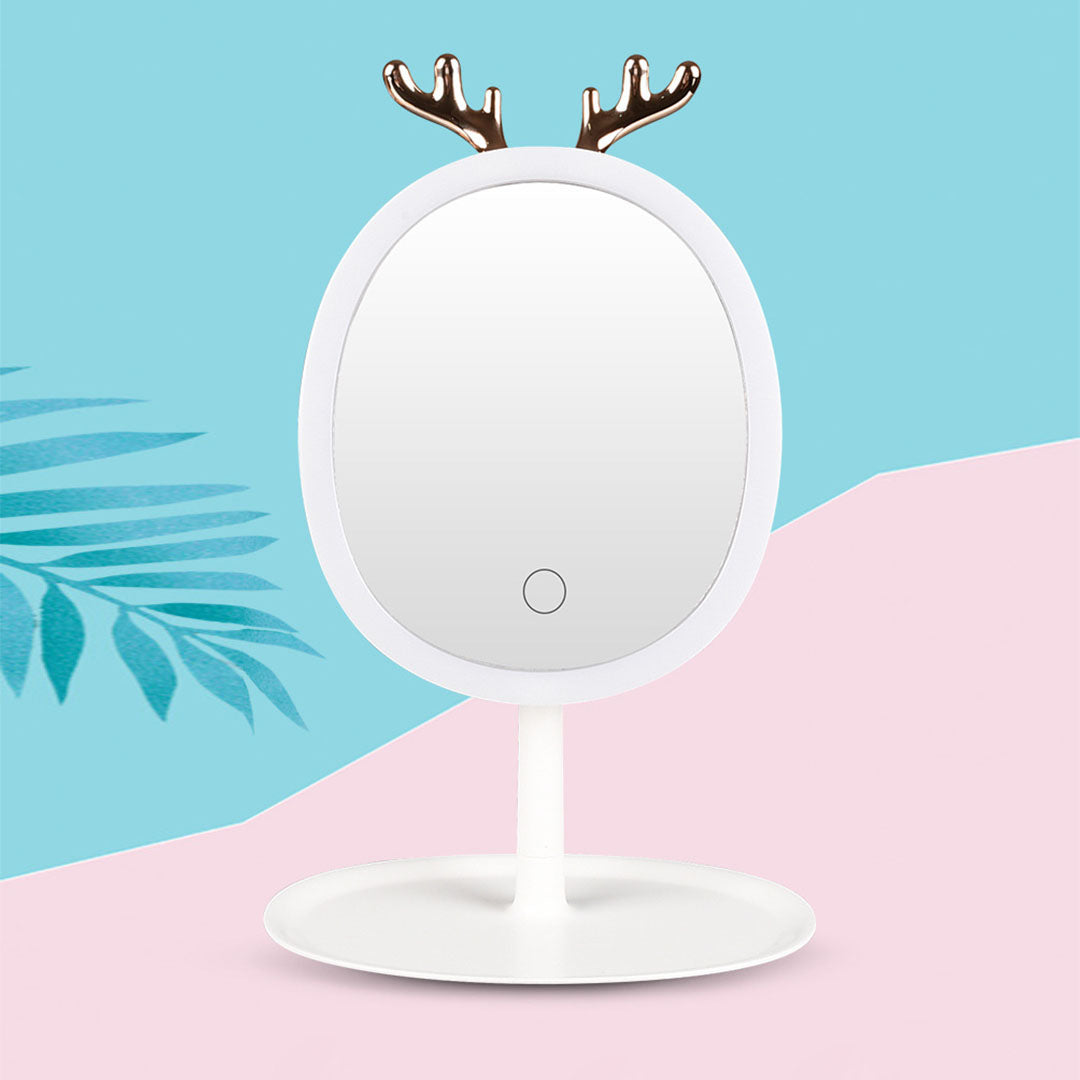 SOGA 2X White Antler LED Light Makeup Mirror Tabletop Vanity Home Decor • LUZ-BathG533X2