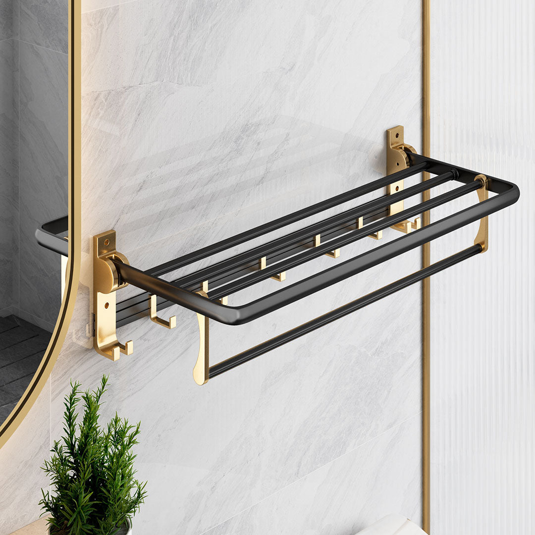SOGA 63cm Wall-Mounted Double Pole Towel Holder Bathroom Organiser Rail Hanger with Hooks • LUZ-TAN1011