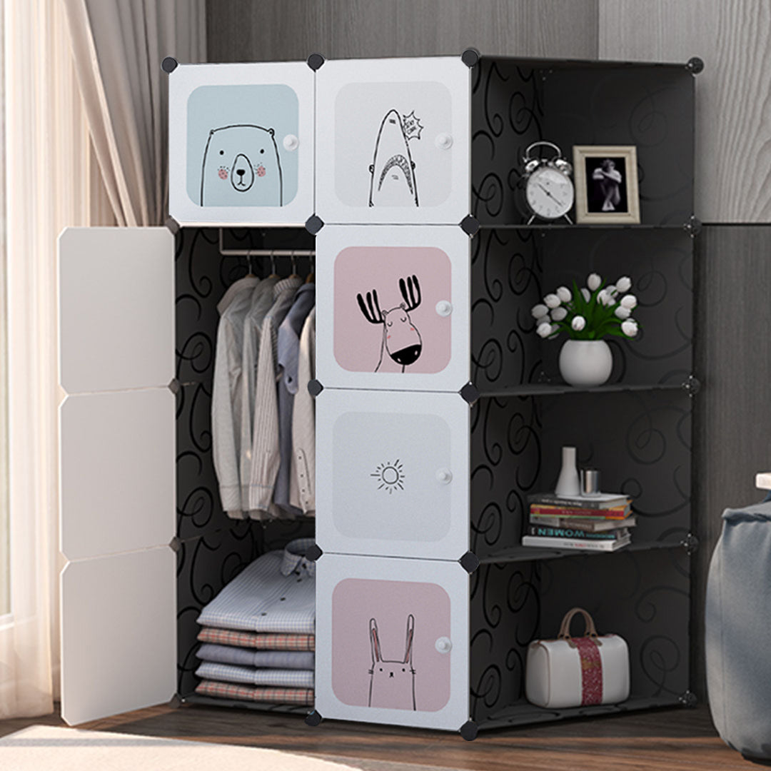 SOGA 10 Cubes Black Portable Wardrobe Divide-Grid Modular Storage Organiser Foldable Closet with Doors • LUZ-Wrobe3522
