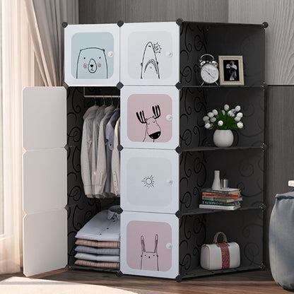 SOGA 10 Cubes Black Portable Wardrobe Divide-Grid Modular Storage Organiser Foldable Closet with Doors • LUZ-Wrobe3522