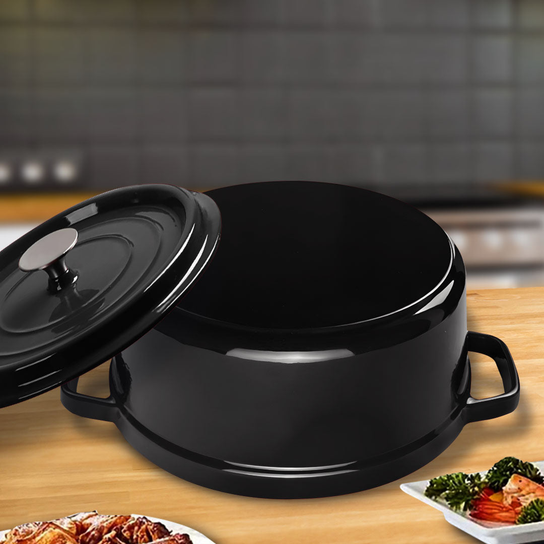 SOGA 2X Cast Iron 24cm Stewpot Casserole Stew Cooking Pot With Lid Black • LUZ-StewPot24cmBlackX2