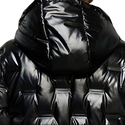 abbee Black Large Winter Hooded Glossy Down Jacket Stylish Lightweight Quilted Warm Puffer Coat • LUZ-DJ-9800A