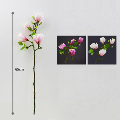 SOGA Clear Glass Flower Vase with 6 Bunch 4 Heads Artificial Fake Silk Magnolia denudata Home Decor Set • LUZ-YG8054Clear-F007