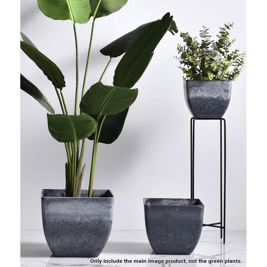 SOGA 2X 32cm Weathered Grey Square Resin Plant Flower Pot in Cement Pattern Planter Cachepot for Indoor Home Office • LUZ-FPotF3233X2