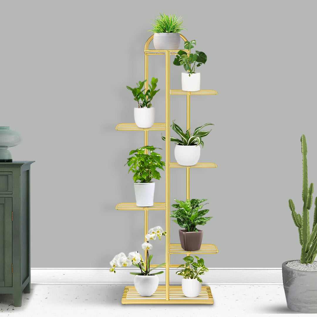 SOGA 7 Tier 8 Pots Gold Metal Plant Stand Flowerpot Display Shelf Rack Indoor Home Office Decor • LUZ-FPotH15