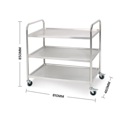 SOGA 2X 3 Tier 81x46x85cm Stainless Steel Kitchen Dinning Food Cart Trolley Utility Round Small • LUZ-FoodCart1102X2