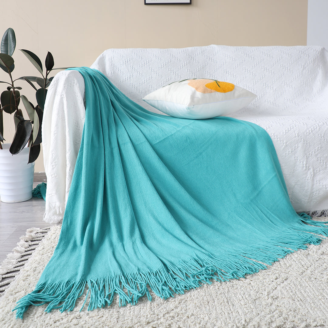 SOGA Teal Acrylic Knitted Throw Blanket Solid Fringed Warm Cozy Woven Cover Couch Bed Sofa Home Decor • LUZ-Blanket908