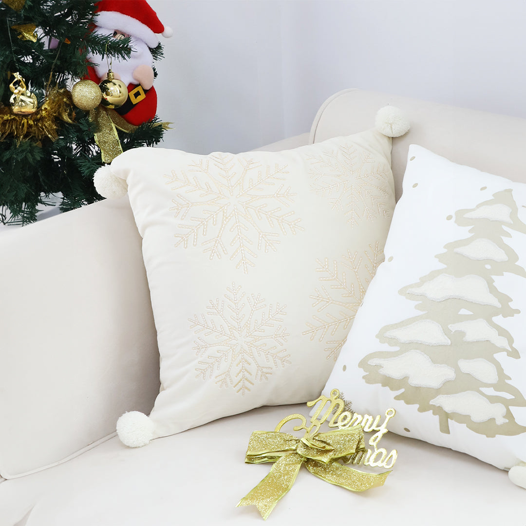 SOGA 2X 45cm Throw Pillow White Soft Plush Cushion Christmas Snowflake Ball Square For festive Holiday • LUZ-FrenchCushion267X2