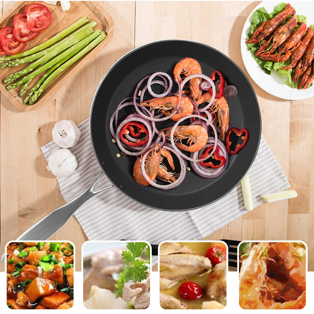 SOGA Stainless Steel Fry Pan 22cm Frying Pan Induction FryPan Non Stick Interior • LUZ-FryPanNS286922CM