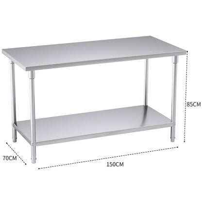 SOGA 150*70*85cm Commercial Catering Kitchen Stainless Steel Prep Work Bench • LUZ-WorkBenchSS2010150CM