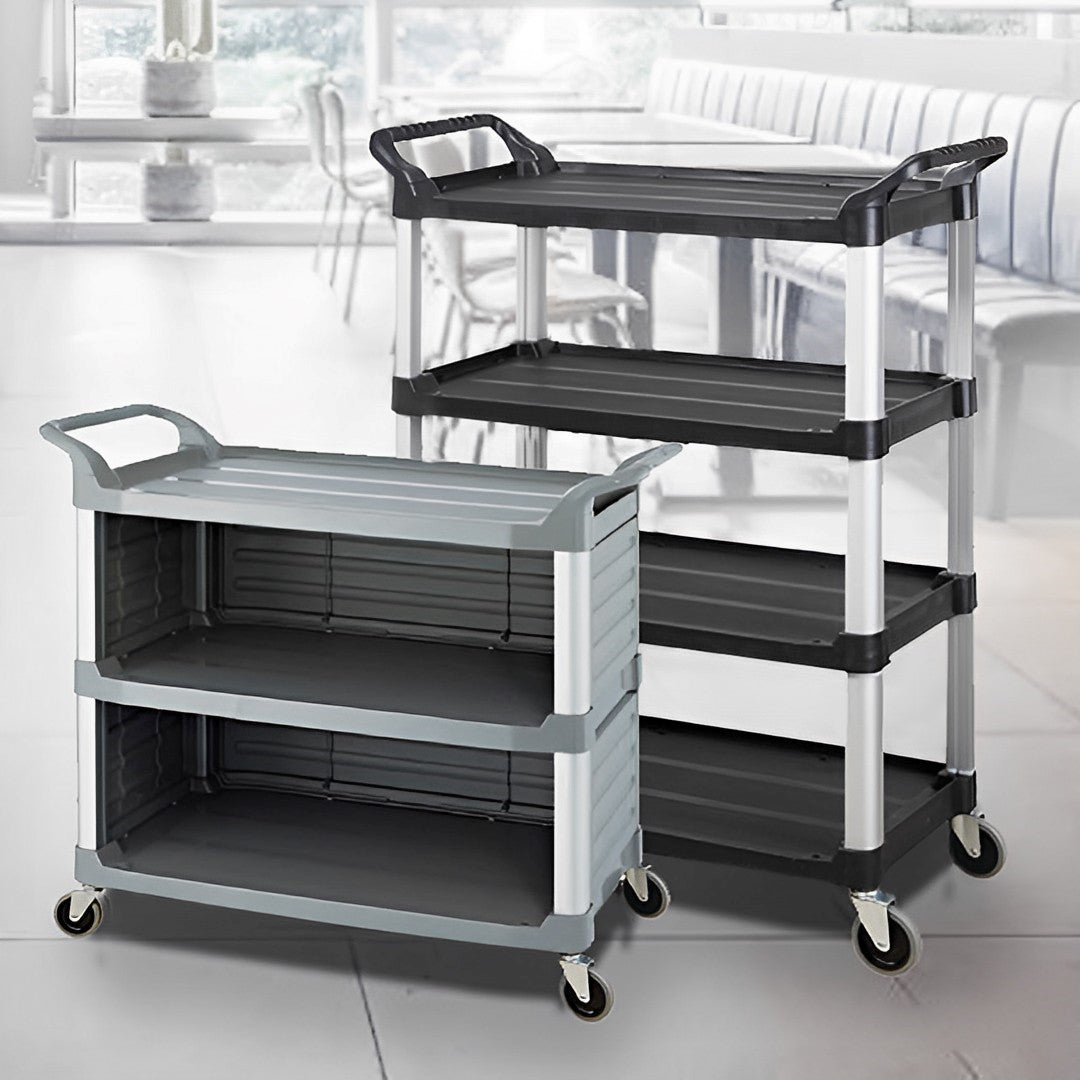 SOGA 4 Tier Food Trolley Portable Kitchen Cart Multifunctional Big Utility Service with wheels 950x500x1270mm Black • LUZ-FoodCart1519AB
