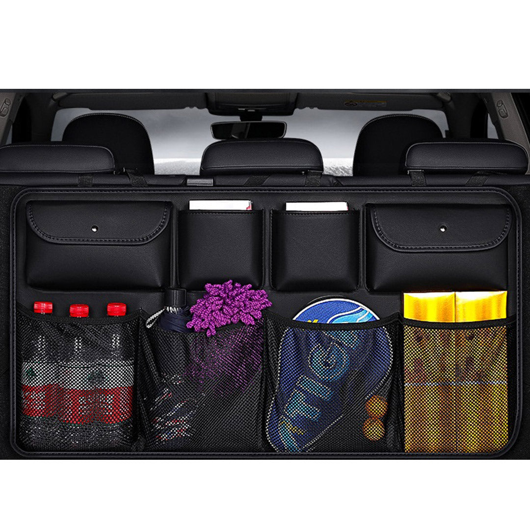 SOGA High Quality Leather Car Rear Back Seat Storage Bag Organizer Interior Accessories Black • LUZ-CarStorge3SeatsBagBLK