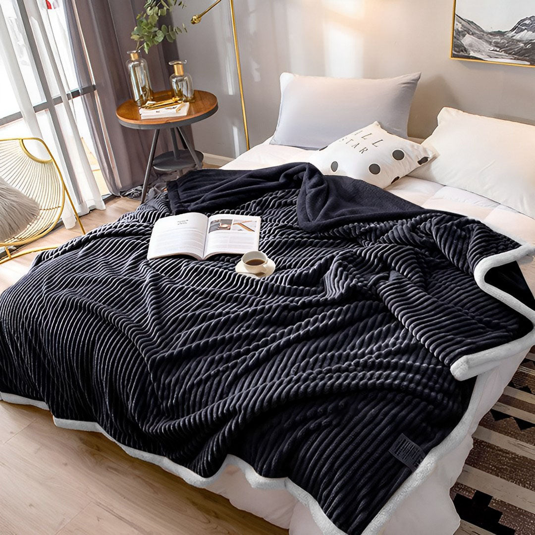SOGA 2X Black Throw Blanket Warm Cozy Double Sided Thick Flannel Coverlet Fleece Bed Sofa Comforter • LUZ-Blanket305X2