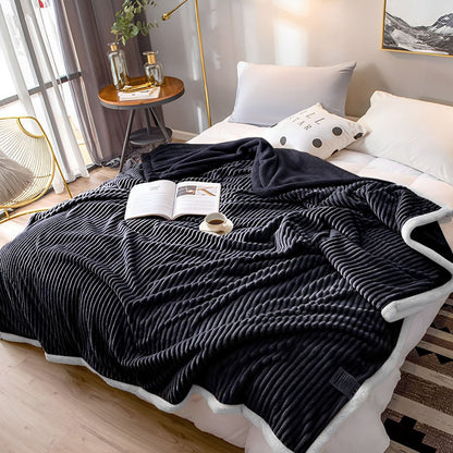 SOGA 2X Black Throw Blanket Warm Cozy Double Sided Thick Flannel Coverlet Fleece Bed Sofa Comforter • LUZ-Blanket305X2