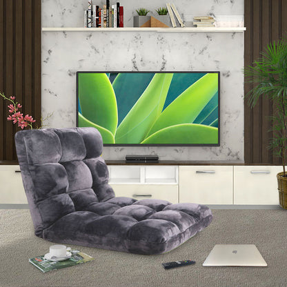 SOGA Floor Recliner Folding Lounge Sofa Futon Couch Folding Chair Cushion Grey • LUZ-LoungeChairGrey
