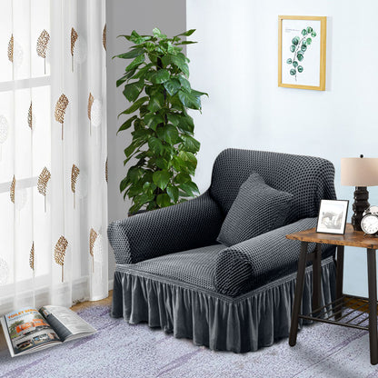 SOGA 1-Seater Dark Grey Sofa Cover with Ruffled Skirt Couch Protector High Stretch Lounge Slipcover Home Decor • LUZ-SofaCov10