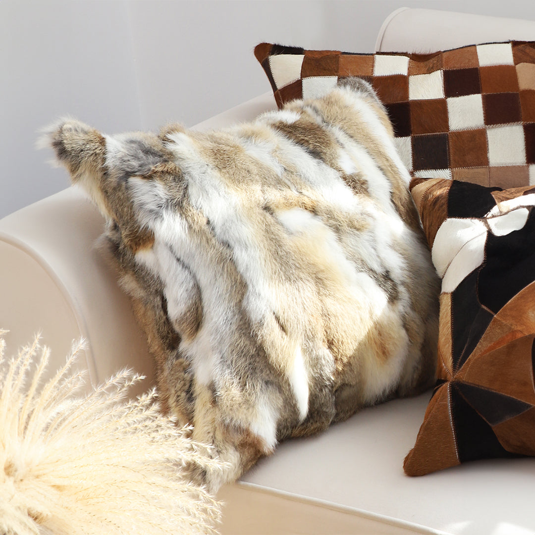 SOGA 2X 45cm Throw Pillow Coffee Rabbit Fur Square Warm Cozy Decorative Cushion Home Decor • LUZ-FrenchCushion310X2