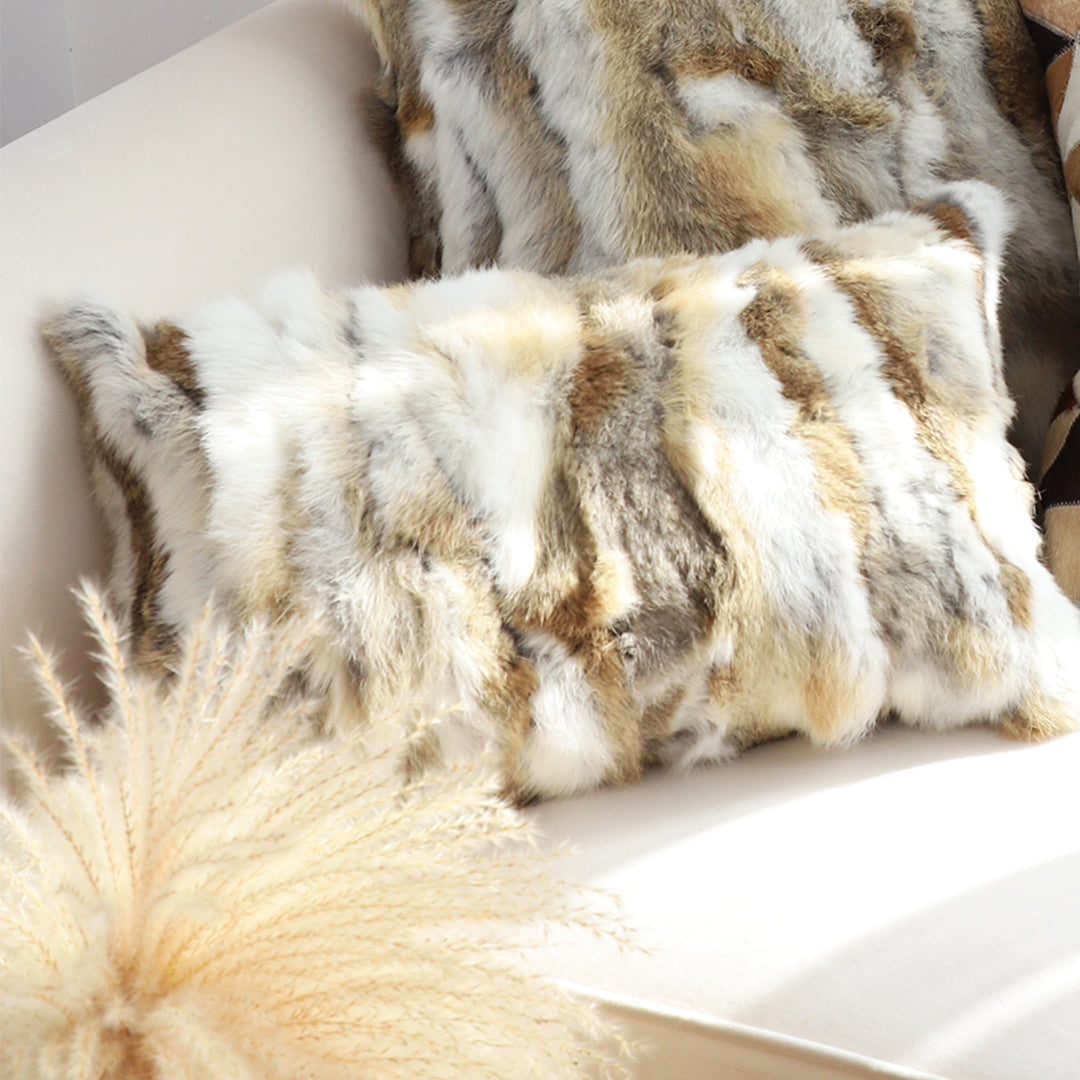 SOGA 2X 30cm Throw Pillow Coffee Rabbit Fur Lumbar Warm Cozy Decorative Cushion Home Decor • LUZ-FrenchCushion309X2