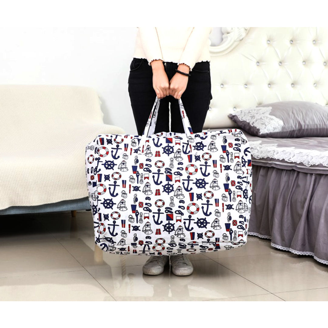 SOGA Nautical Icons Large Storage Luggage Bag Double Zipper Foldable Travel Organiser Essentials • LUZ-SBox205