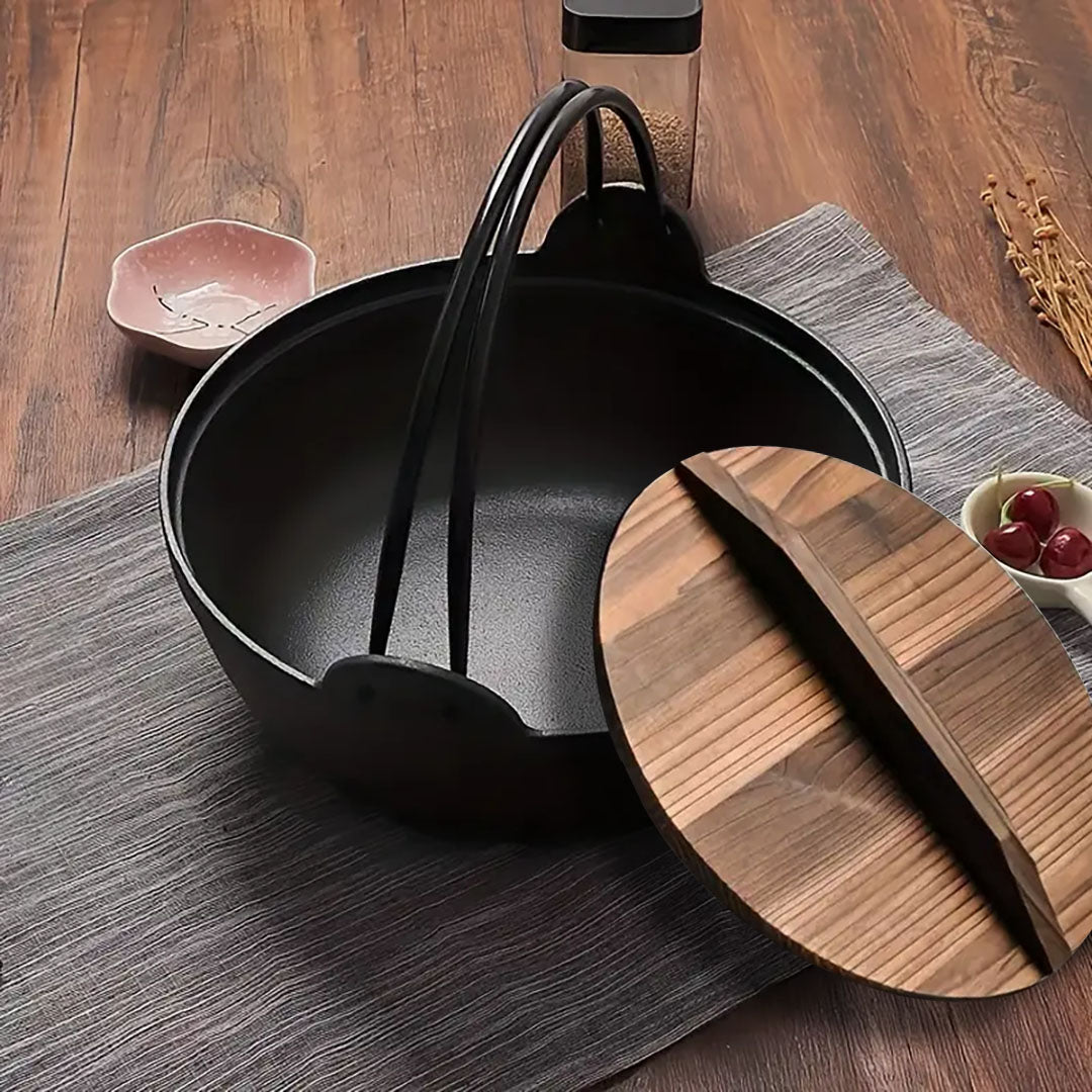 SOGA 2X 29cm Cast Iron Japanese Style Sukiyaki Tetsu Nabe Shabu Hot Pot with Wooden Lid • LUZ-ZPaiA5-29X2