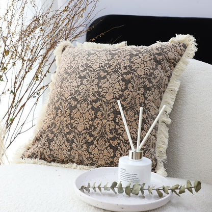 SOGA 2X 45cm Wabi-sabi Floral Cover & Vintage Dark Floral Tassel Square Throw Pillow • LUZ-FrenchCushion231X2
