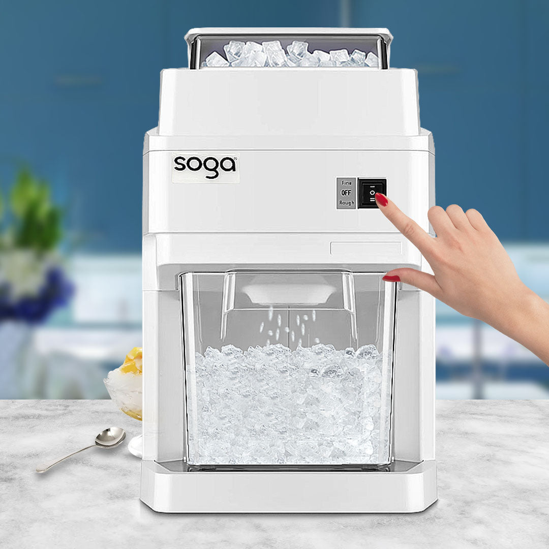 SOGA 300 Watts Electric Ice Shaver Crusher Slicer Snow Cone Maker Commercial Tabletop Machine 120kgs/h White • LUZ-CommercialElectricIceShaver288