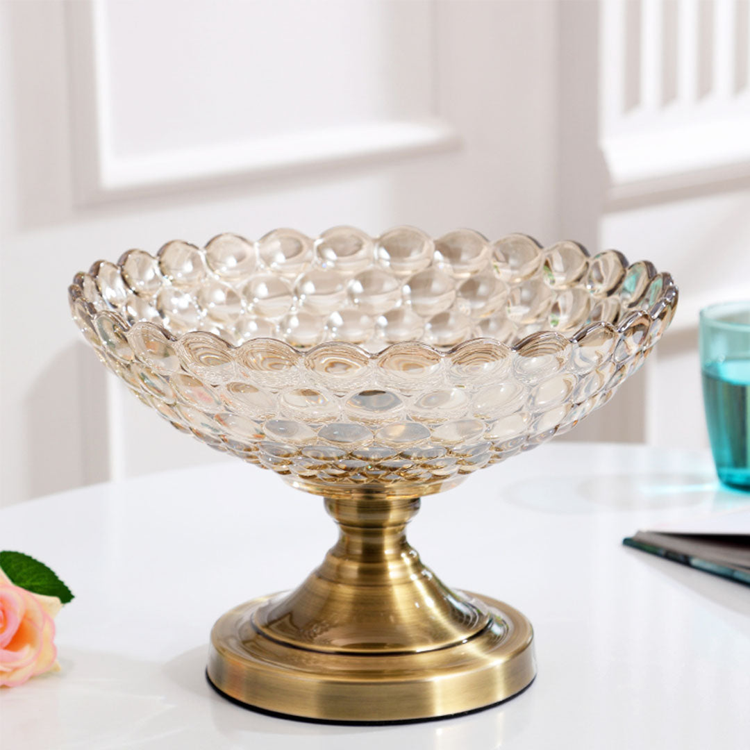 SOGA Bronze Pedestal Crystal Glass Fruit Bowl Candy Holder Countertop Dessert Serving Basket Decor • LUZ-Plate6063