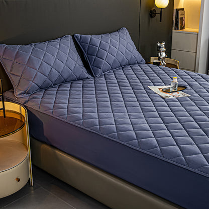 SOGA Blue 138cm Wide Cross-Hatch Mattress Cover Thick Quilted Stretchable Bed Spread Sheet Protector with Pillow Covers • LUZ-BCover4008