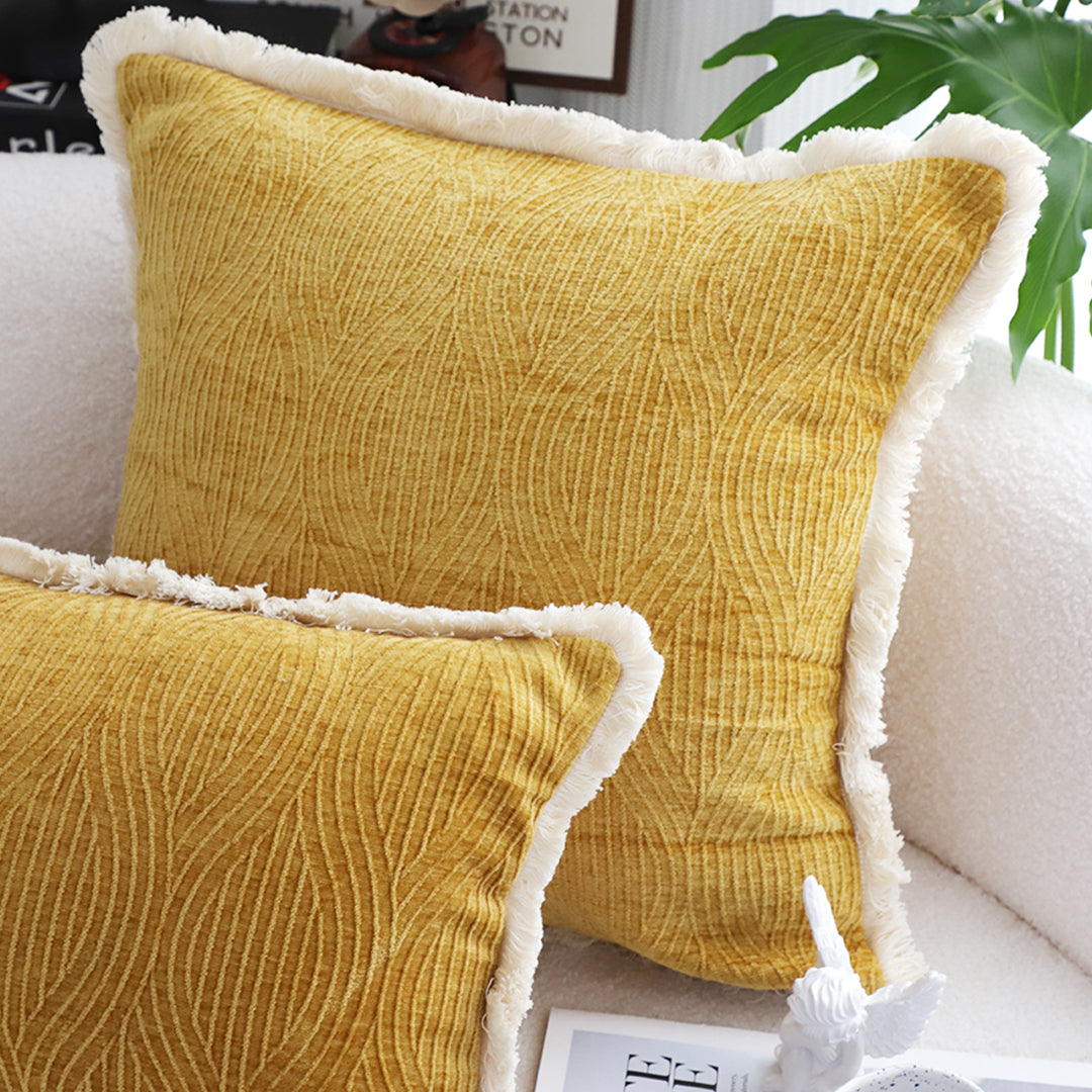 SOGA 2X 50cm Throw Pillow Turmeric Yellow Aesthetic Chenille Texture for Home Decor • LUZ-FrenchCushion313X2