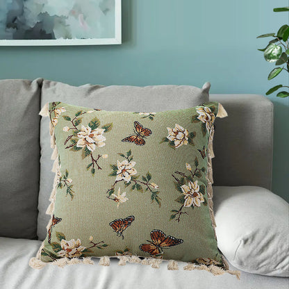 SOGA 2X 45cm Matcha Green French Vintage Butterfly Loves Flowers Tassel Throw pillow • LUZ-FrenchCushion249X2