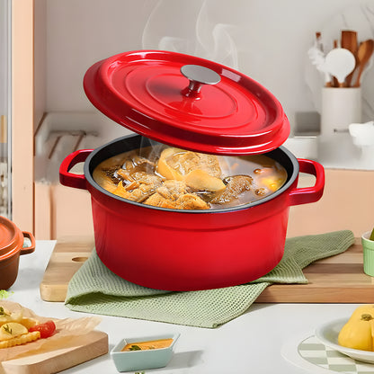 SOGA Cast Iron 22cm Enamel Porcelain Stewpot Casserole Stew Cooking Pot With Lid 2.7L Red • LUZ-Stewpot22cmRed