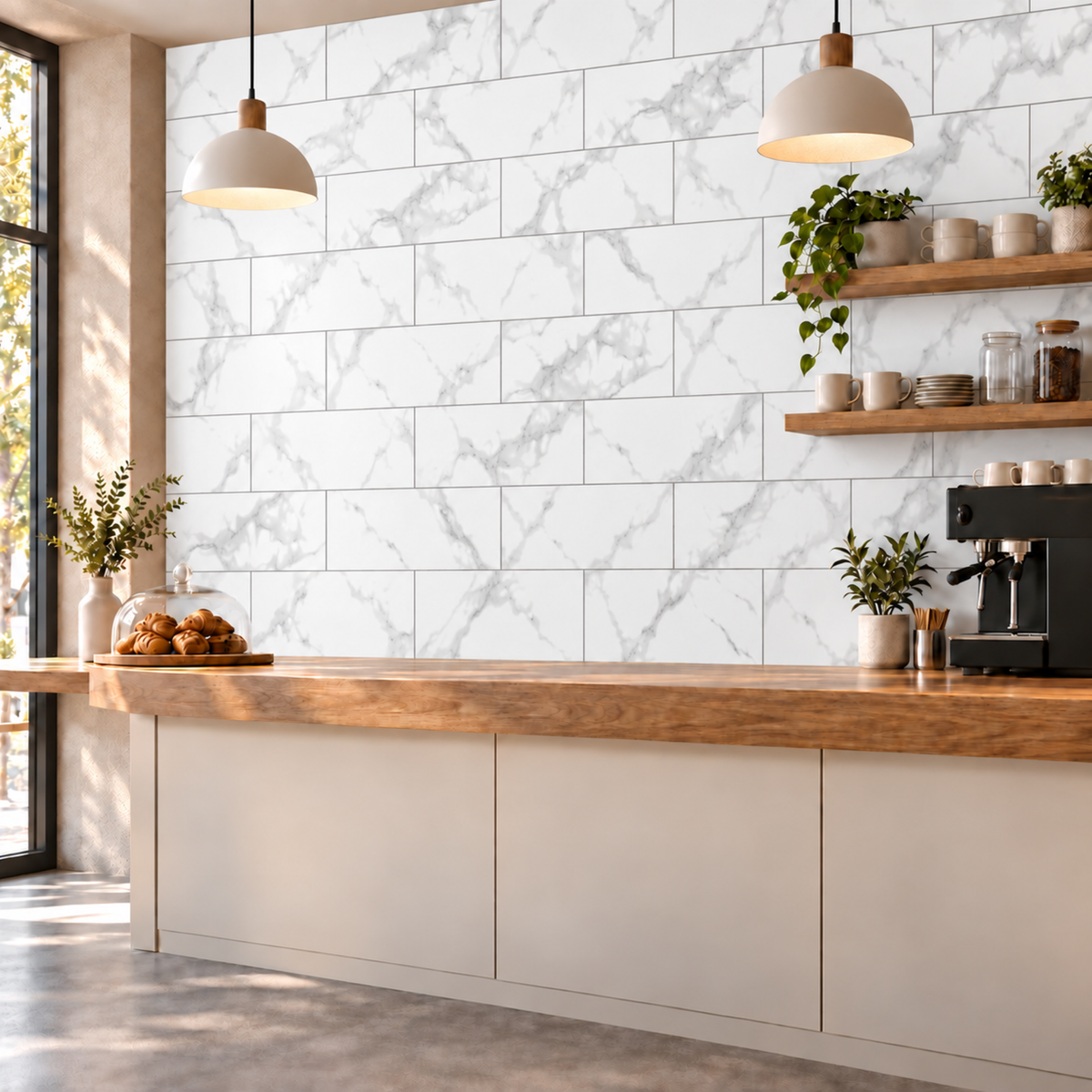 SOGA Peel & Stick Floor and Wall Tiles 30 x 60cm 10 Pack White Grey Faux Marble • LUZ-TileCZA054Med