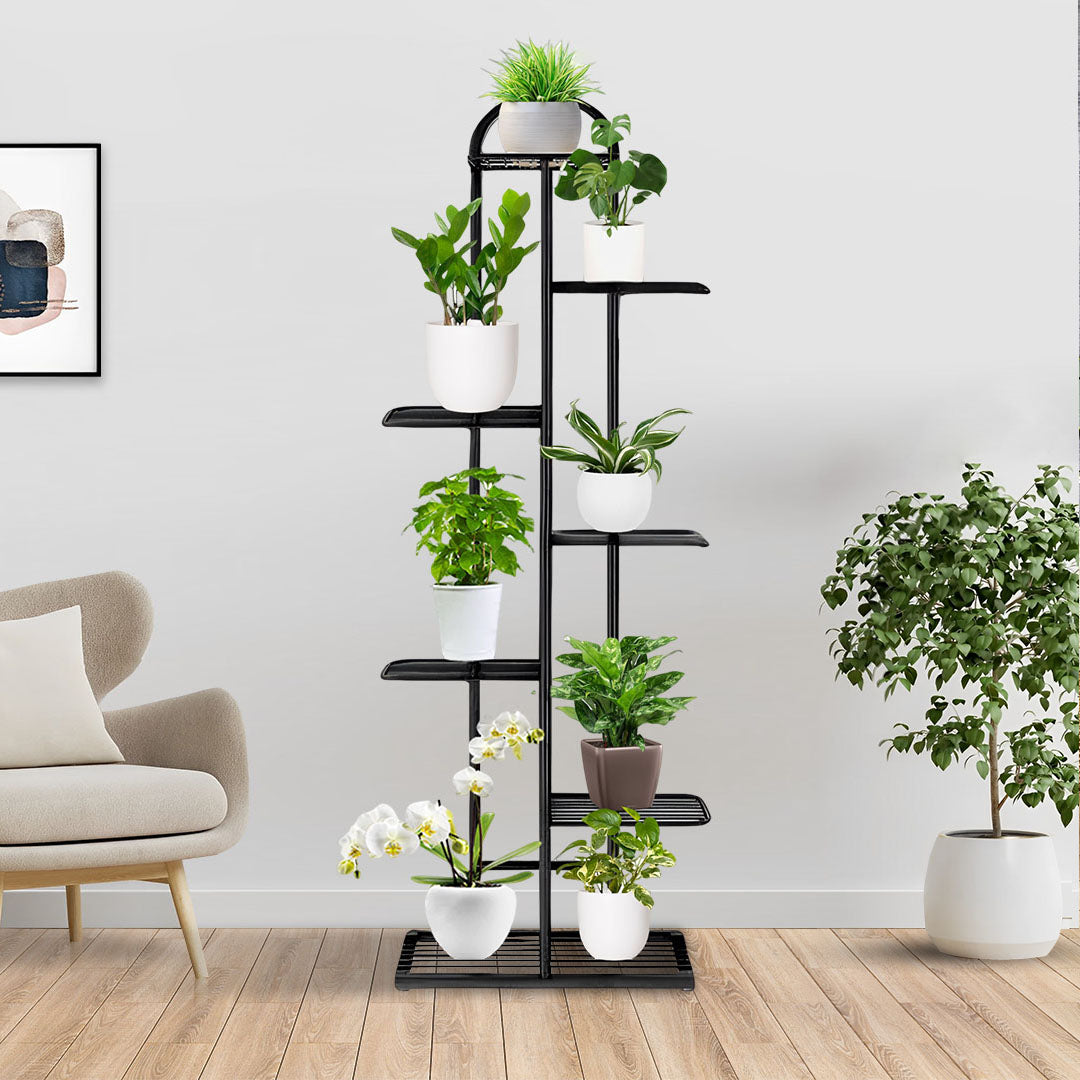 SOGA 7 Tier 8 Pots Black Metal Plant Stand Flowerpot Display Shelf Rack Indoor Home Office Decor • LUZ-FPotH05
