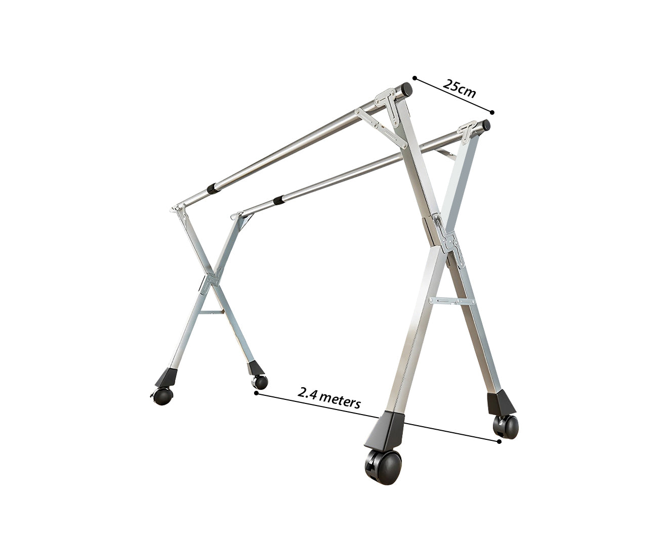 SOGA 2X 2.4m Portable Standing Clothes Drying Rack Foldable Space-Saving Laundry Holder with Wheels • LUZ-BSXG2516X2