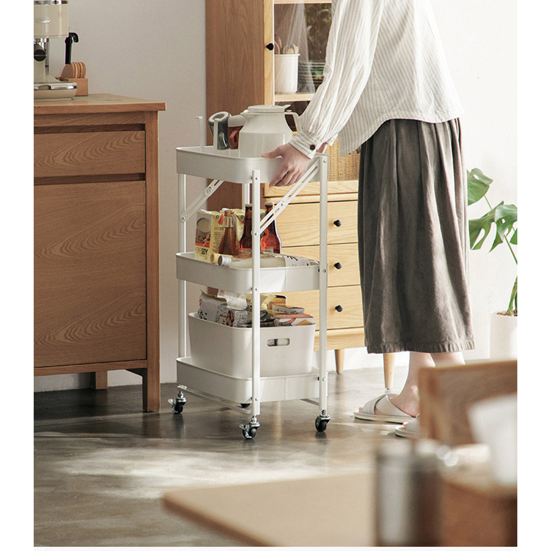 SOGA 2X 3 Tier Steel White Foldable Kitchen Cart Multi-Functional Shelves Portable Storage Organizer with Wheels • LUZ-KitchenXY012X2