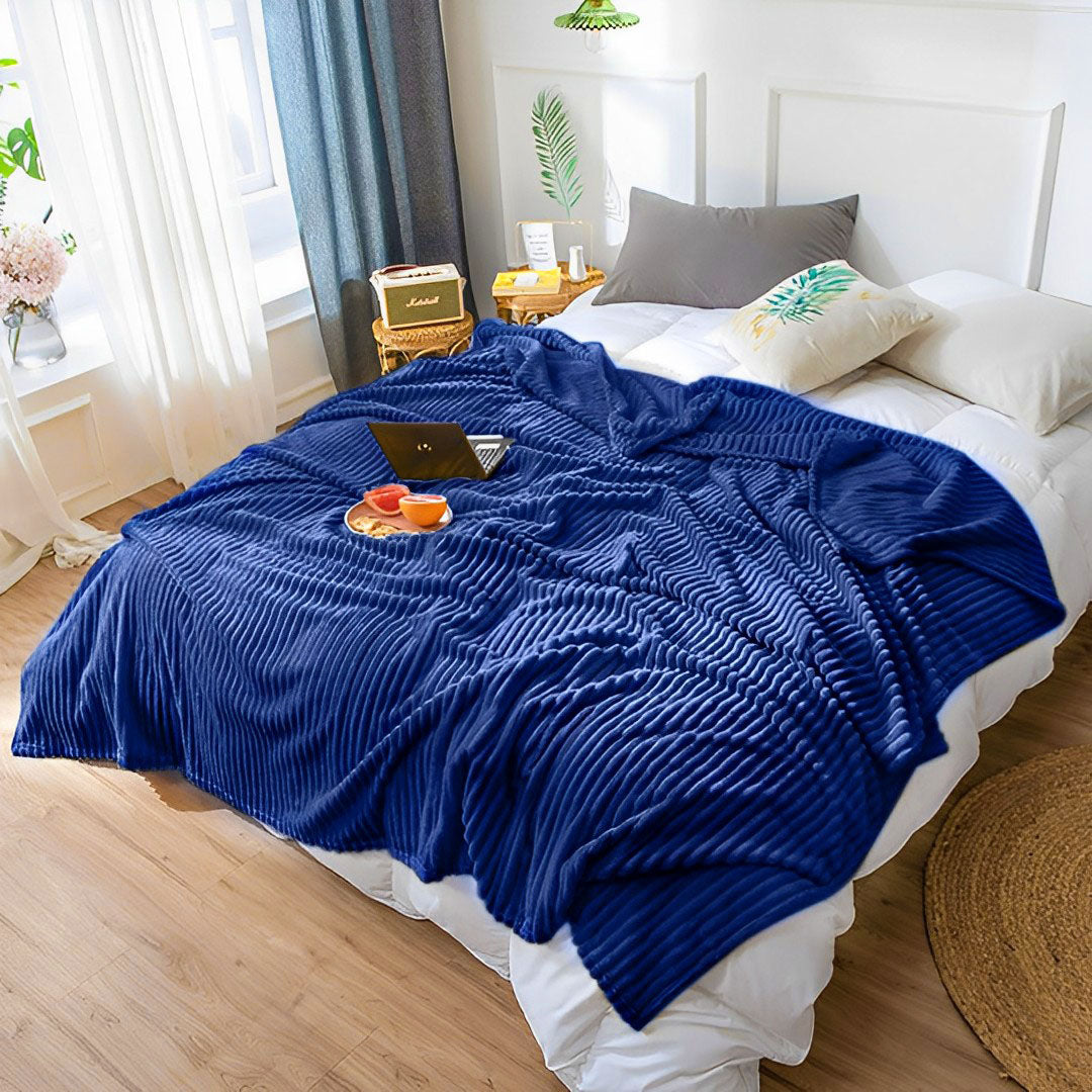 SOGA 2X Blue Throw Blanket Warm Cozy Striped Pattern Thin Flannel Coverlet Fleece Bed Sofa Comforter • LUZ-Blanket317X2