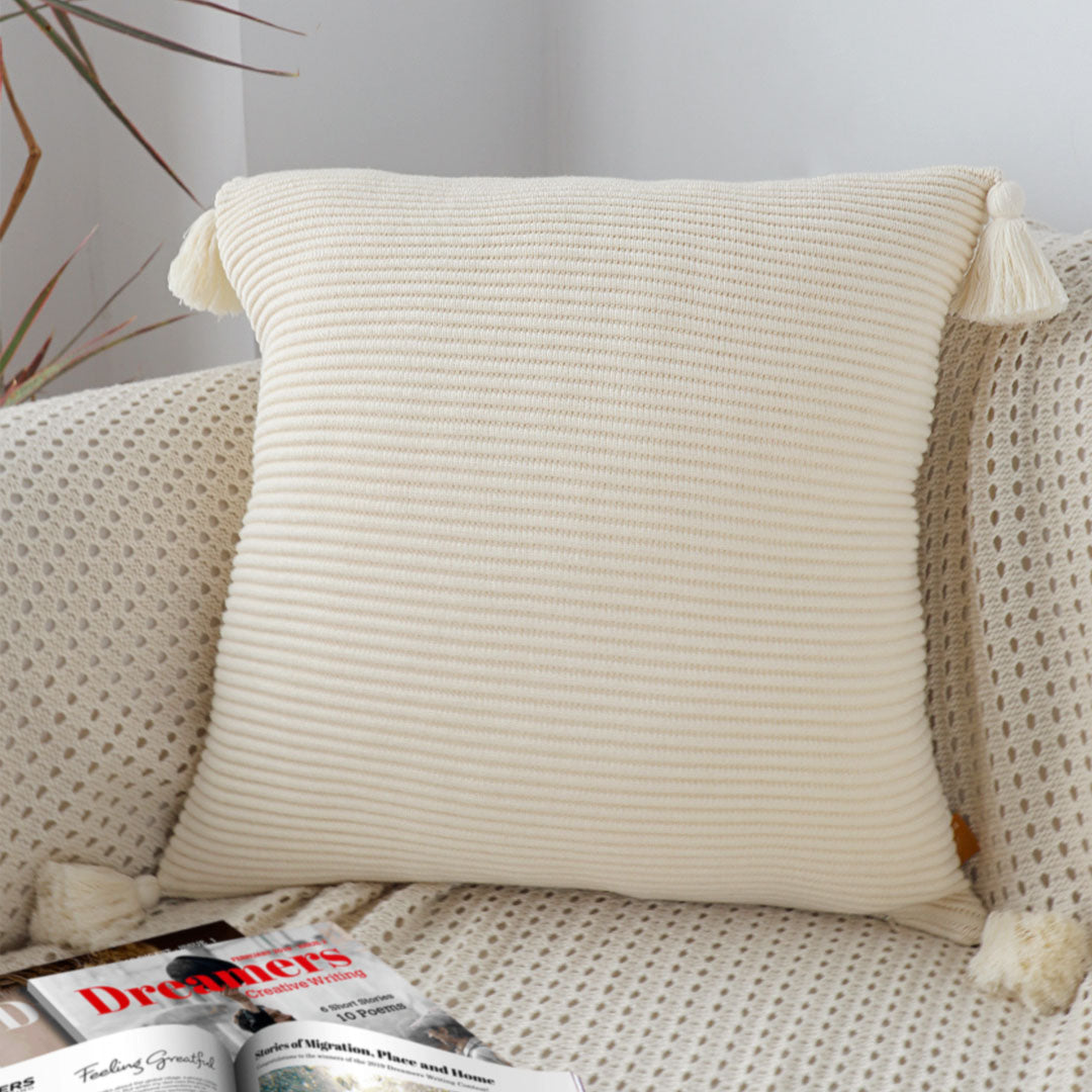 SOGA 45cm Khaki Wabi-Sabi Thickened Cotton Tassel Square  Throw Pillow • LUZ-FrenchCushion262X2