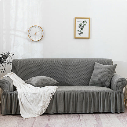 SOGA 3-Seater Grey Sofa Cover with Ruffled Skirt Couch Protector High Stretch Lounge Slipcover Home Decor • LUZ-SofaCov7