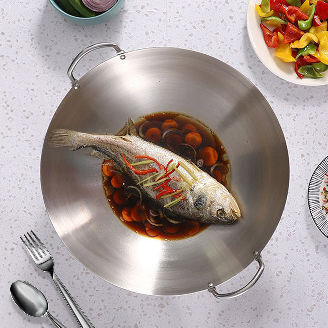 SOGA 55cm Stainless Steel Kitchen Cooking Wok with 2 Sturdy Handles • LUZ-WokCom55
