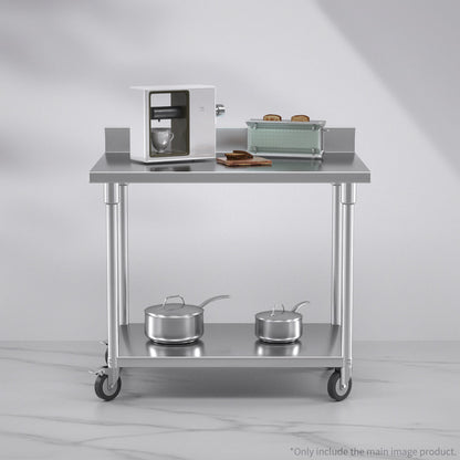 SOGA 100cm Commercial Catering Kitchen Stainless Steel Prep Work Bench Table with Backsplash and Caster Wheels • LUZ-WorkBenchSS8002100CM
