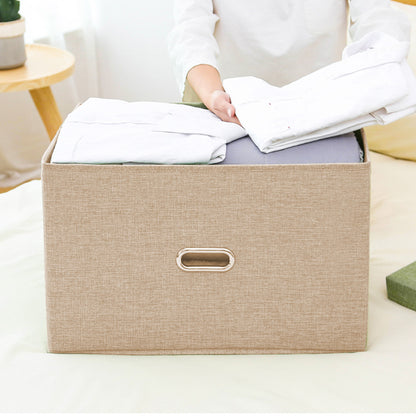 SOGA 2X Beige Large Foldable Canvas Storage Box Cube Clothes Basket Organiser Home Decorative Box • LUZ-SBox007X2