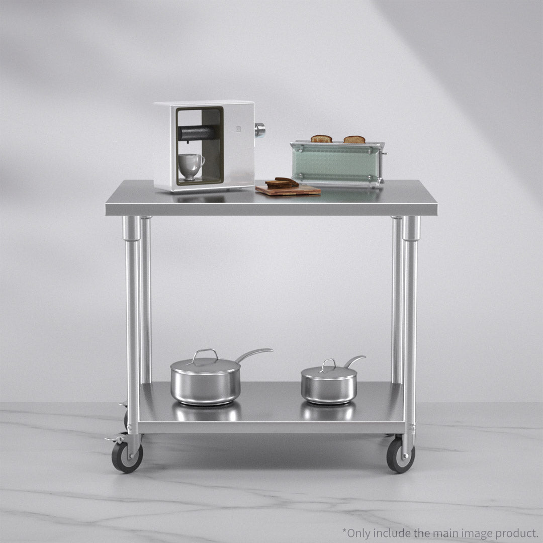 SOGA 100cm Commercial Catering Kitchen Stainless Steel Prep Work Bench Table with Wheels • LUZ-WorkBenchSS8008100CM