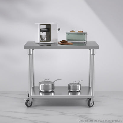 SOGA 100cm Commercial Catering Kitchen Stainless Steel Prep Work Bench Table with Wheels • LUZ-WorkBenchSS8008100CM