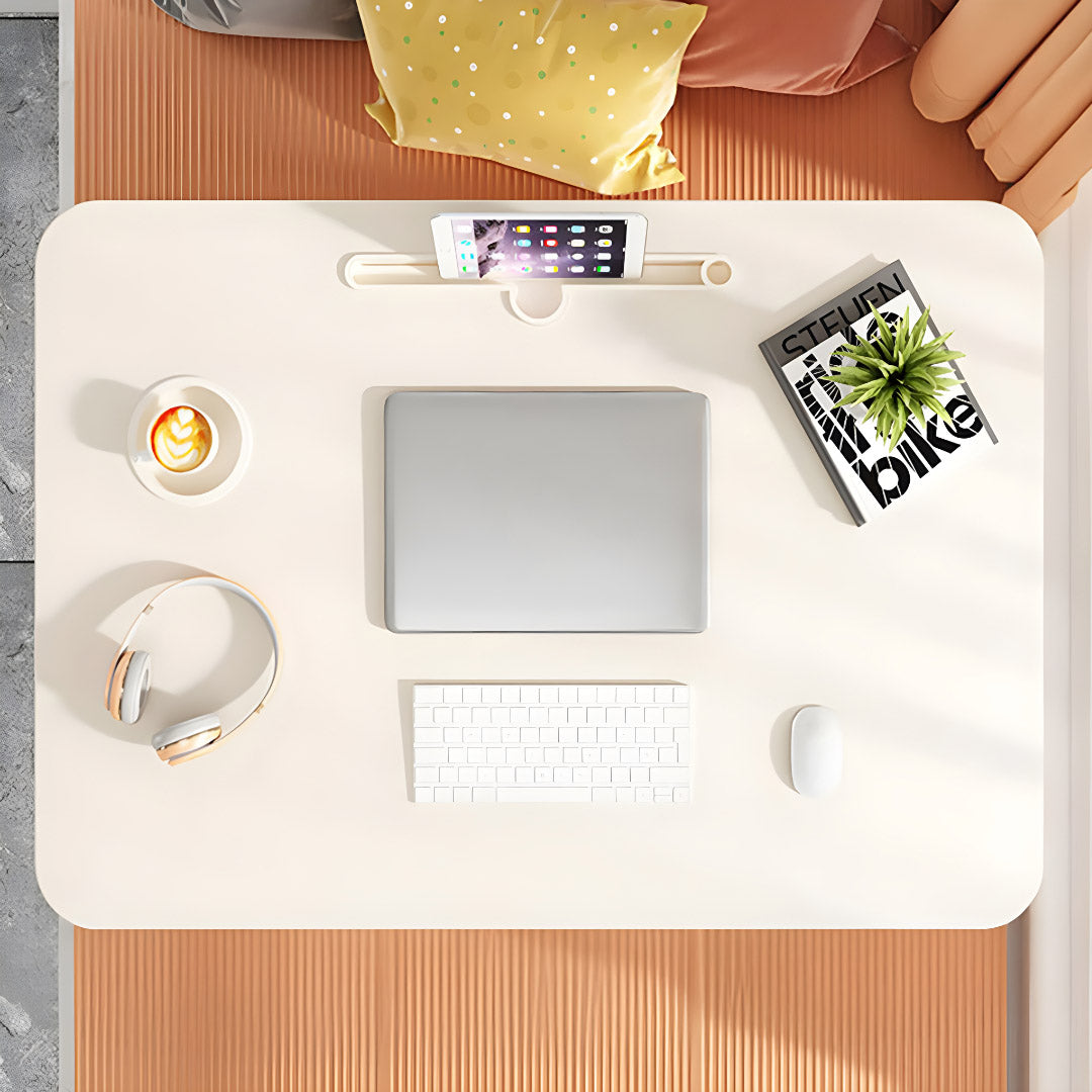 SOGA White Portable Bed Table Adjustable Folding Mini Desk With Cup-Holder Home Decor • LUZ-BedTableM665